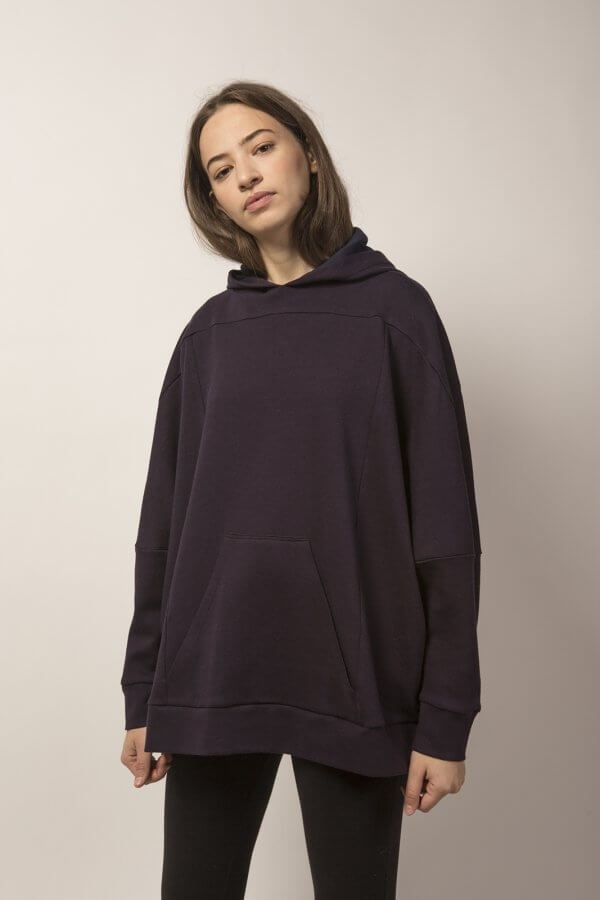 Felpa Over con cappuccio castagna/blu notte - immagine 4