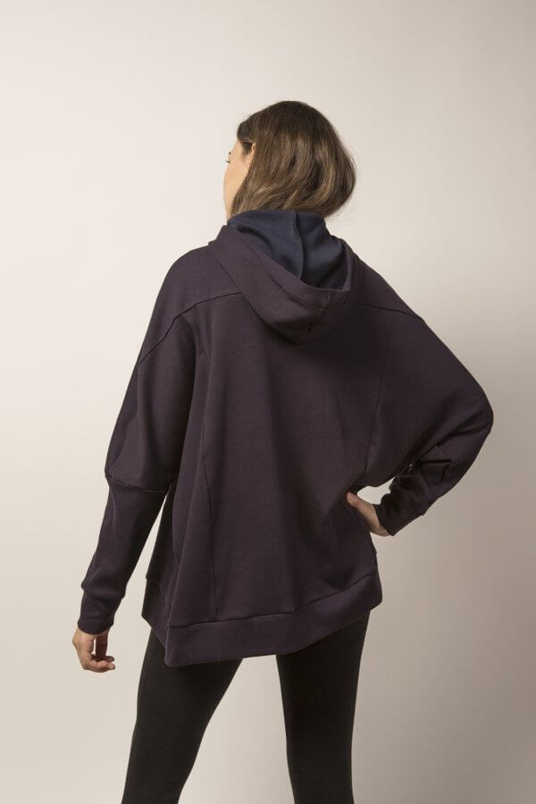 Felpa Over con cappuccio castagna/blu notte - immagine 3