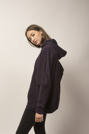 Felpa Over con cappuccio castagna/blu notte