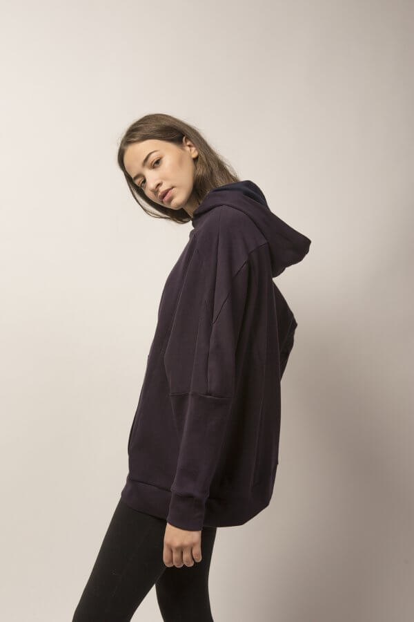 Felpa Over con cappuccio castagna/blu notte