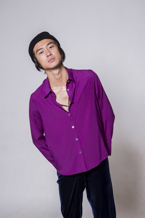 Camicia unisex in seta viola - immagine 4