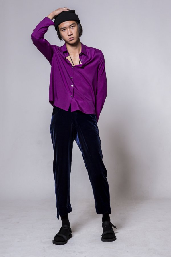 Camicia unisex in seta viola - immagine 3