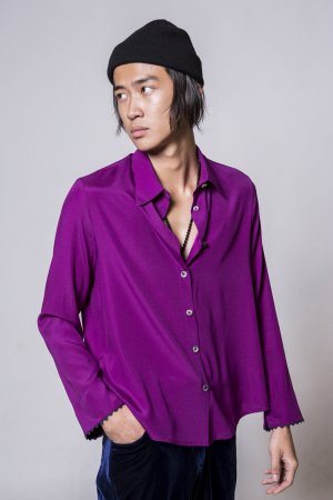 Camicia unisex in seta viola